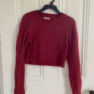 Red fuzzy cropped crew neck sweater from Urban Outfitters size large